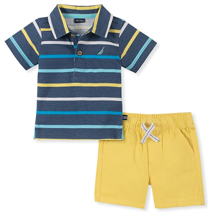 Nautica Boys 2 Pieces Polo Shorts Set Navy/Yellow (62G720270)