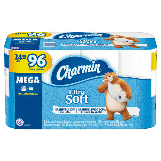 Charmin Ultra Soft Toilet Paper, 24 Mega Rolls = 96 Regular Rolls 6336 Sheets