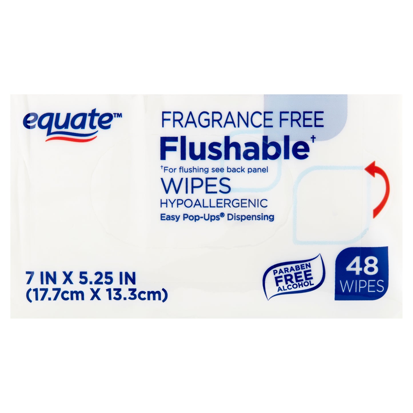 Equate Fragrance Free Flushable Wipes Value Pack, 48 count, 3 pack = 144 Wipes
