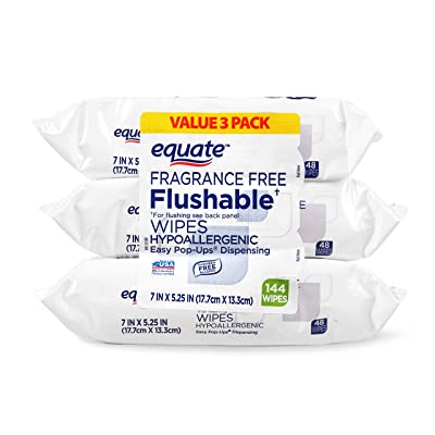 Equate Fragrance Free Flushable Wipes Value Pack, 48 count, 3 pack = 144 Wipes
