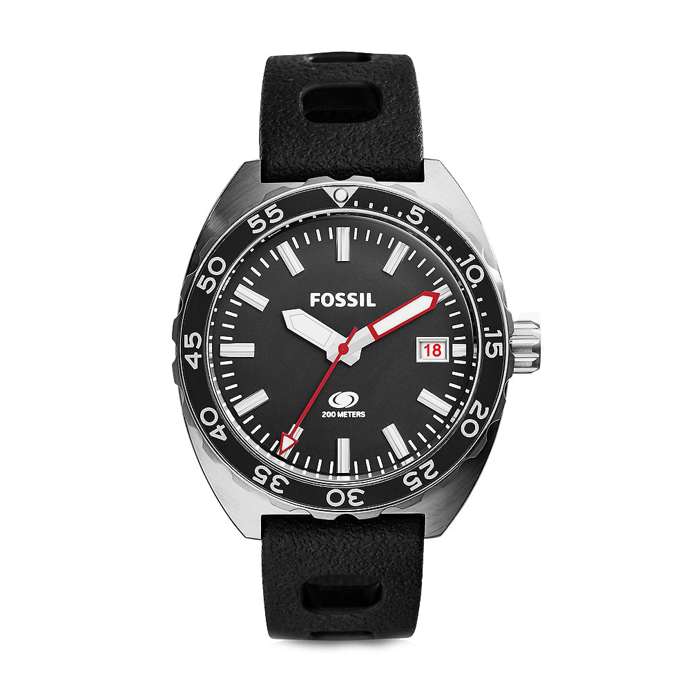 Fossil Breaker Diver's Black Silicone Strap Watch (FS5053) Men