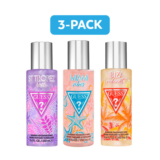 Guess Body Mist St Tropez Lush, Ibiza Radiant, Miami Ribes Shimmer 8.4 oz 250 ml (3 pack)