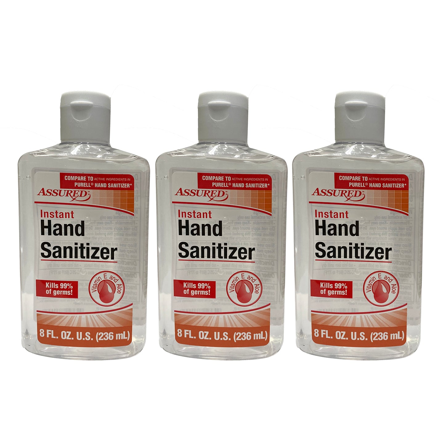 Assured Instant Hand Sanitizer 70% Alcohol with Vitamin E and Aloe 8.0 oz "3-PACK"