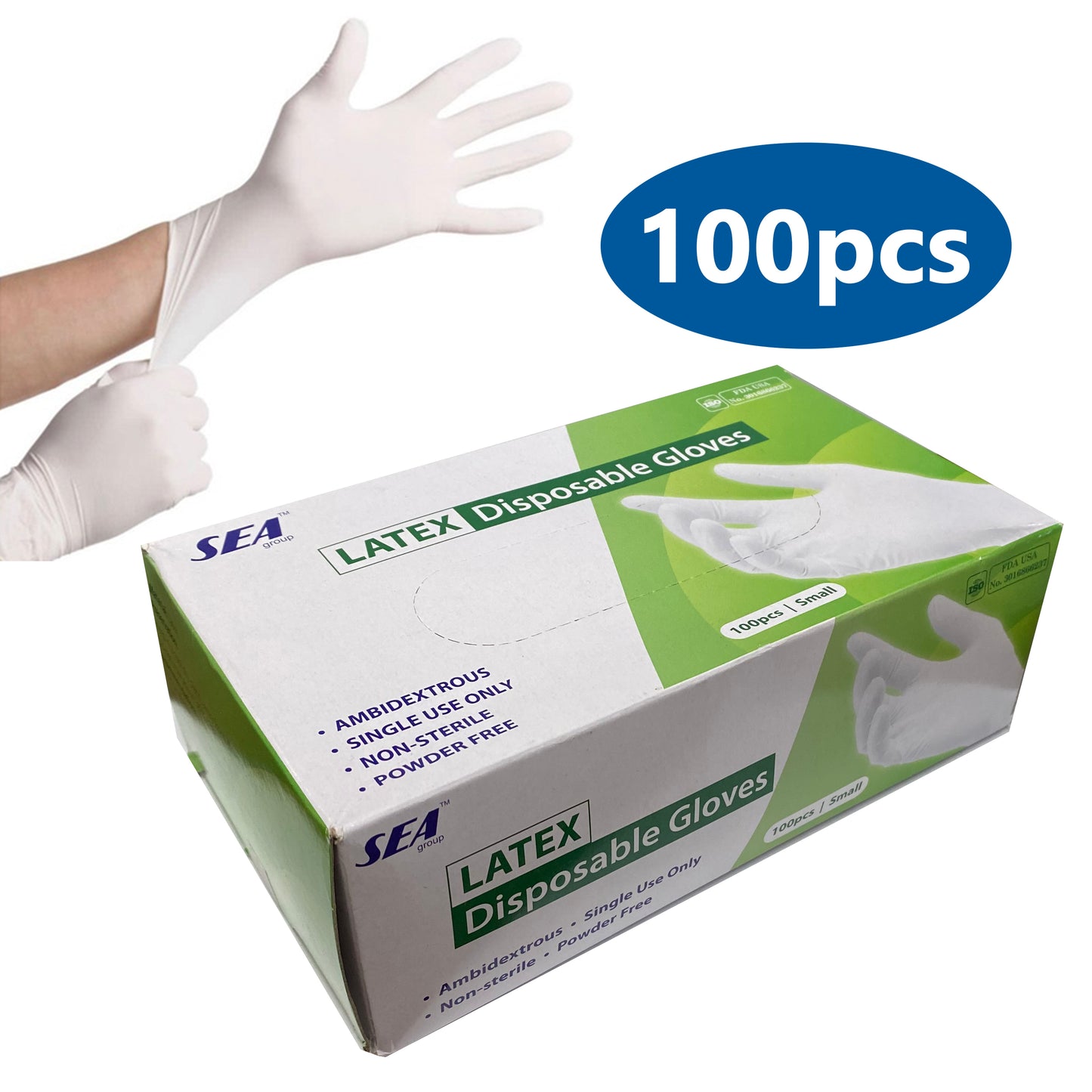 Disposable Latex Gloves Powder Free 100 ct by SEA Group SMALL