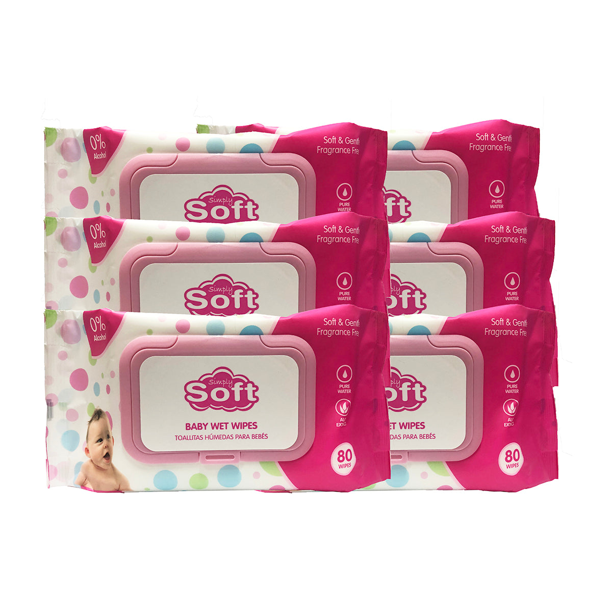 Simply Soft Baby Wet Wipes Soft & Gentle Fragrance Free 80 wipes "6-PACK"