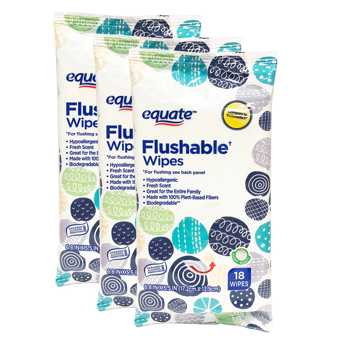 Equate Fresh Scent Flushable Wipes 18 ct "3-PACK"