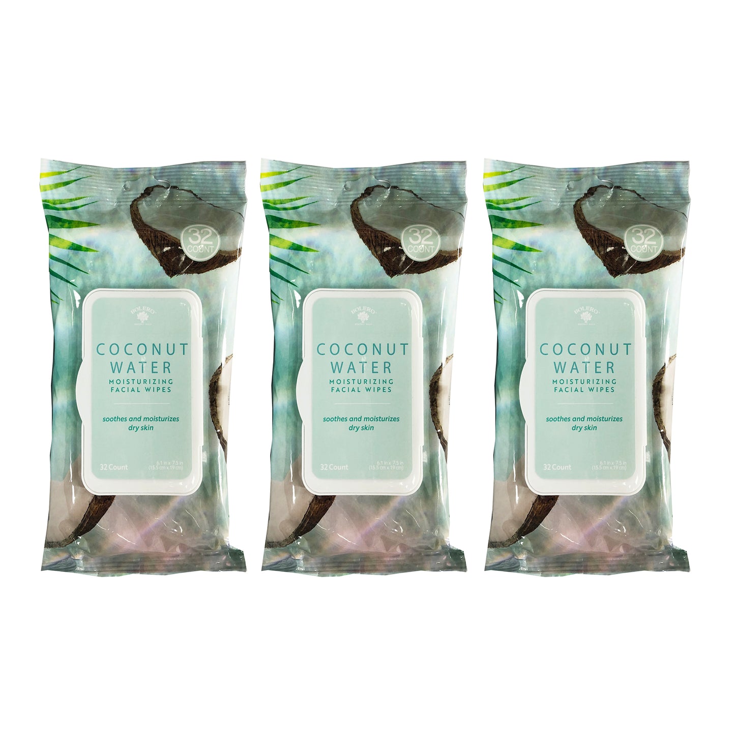 Facial Wipes Coconut Water 32 ct by Bolero "3-PACK"