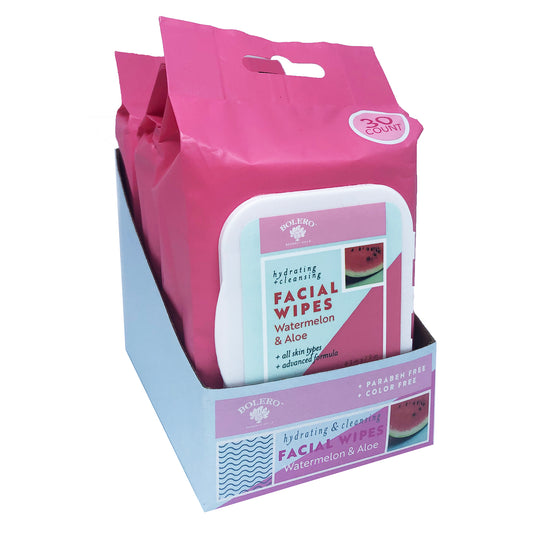 Facial Wipes Watermelon & Aloe 30 ct by Bolero "3-PACK"