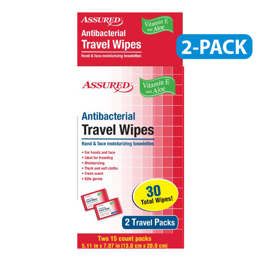 Antibacterial Travel Wet Wipes, Small Travel Packs, 15 Count - Pack of 2