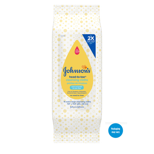 Johnson's Head-to-Toe Baby Cleansing Cloths, Alcohol Free, 15 ct