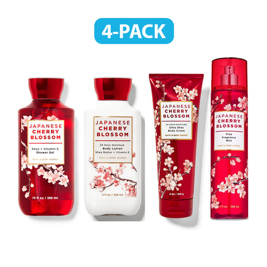 Bath & Body Works Japanese Cherry Blossom Fragrance Mist, Body Lotion, Shower Gel & Body Cream "4-PACK"