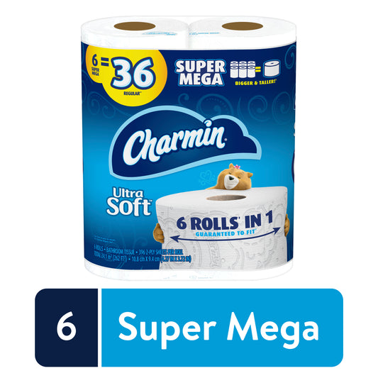 Charmin Ultra Soft Toilet Paper 6 Super Mega Rolls = 36 REGULAR ROLLS (2556 Sheets)