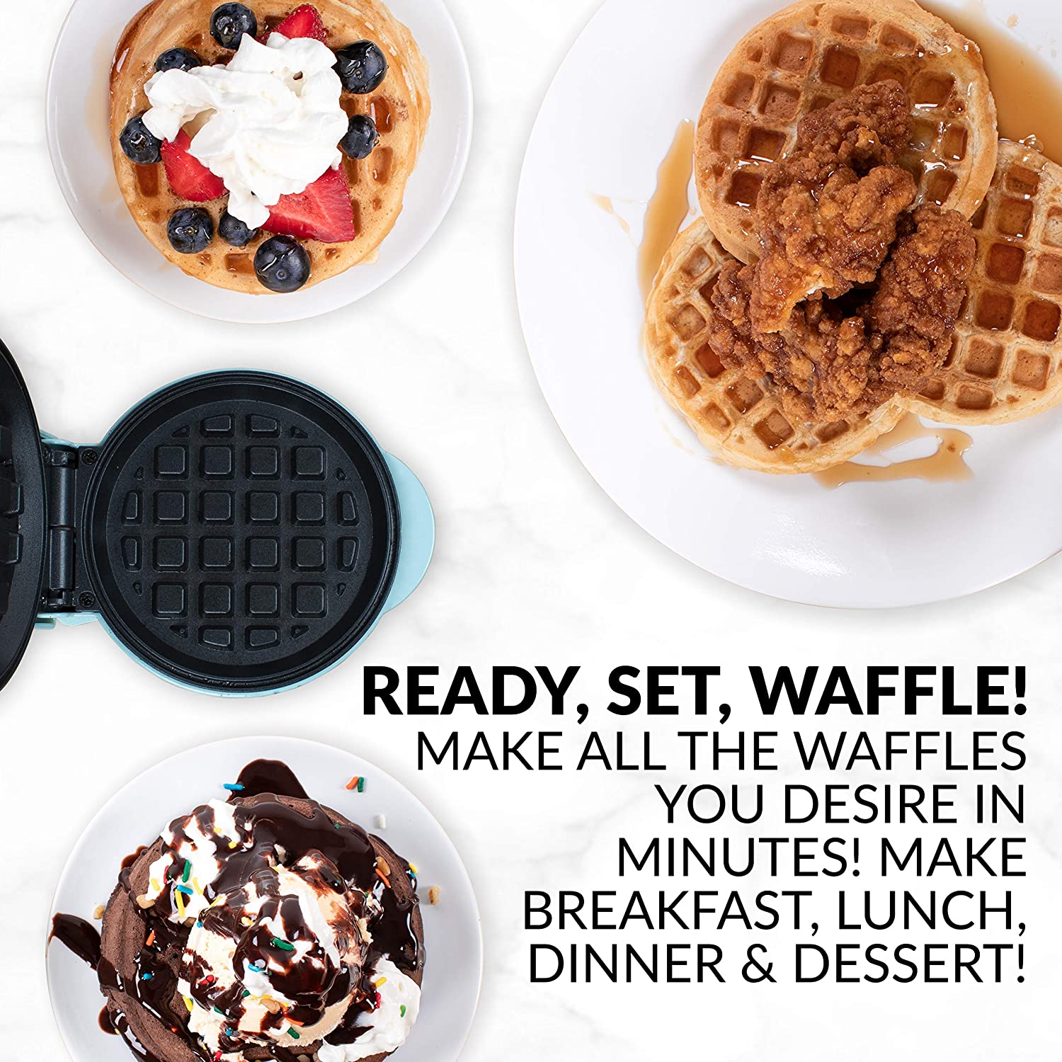 Nostalgia MyMini Personal Electric Waffle Maker Compact Size 5 inch Non-Stick for Kitchens, Campers and More