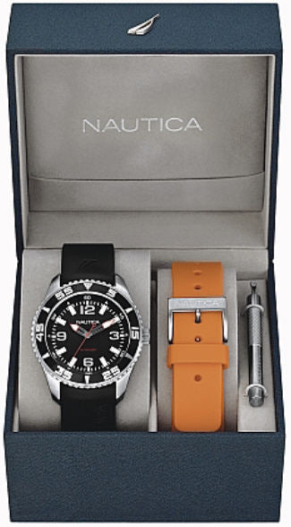 Nautica Dual Strap Mens Watch Black/Orange Box Set N11562G