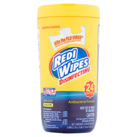 Redi Wipes Disinfecting Antibacterial Wipes, Lemon Scent, 24 count