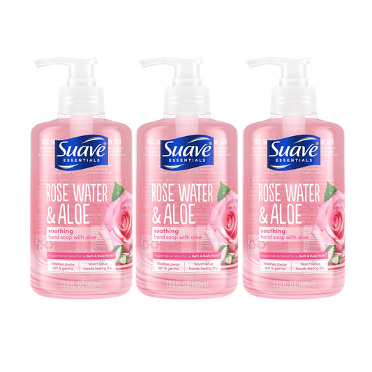 Suave Essentials Hydrating Liquid Hand Soap Rose Water & Aloe 13.5 oz "3-PACK"