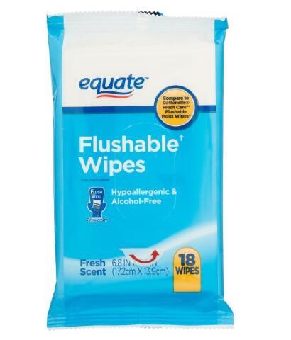 Equate Flushable Wipes, 18 ct, 5/pk, 90 wipes in total