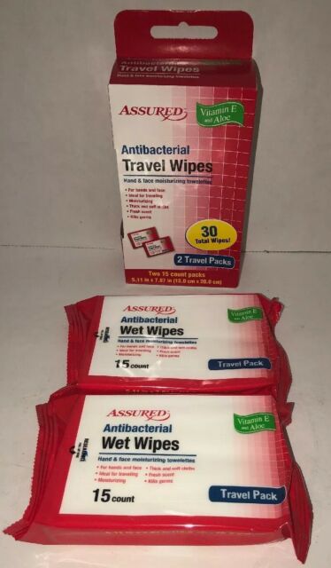 Antibacterial Travel Wet Wipes, Small Travel Packs, 15 Count - Pack of 2