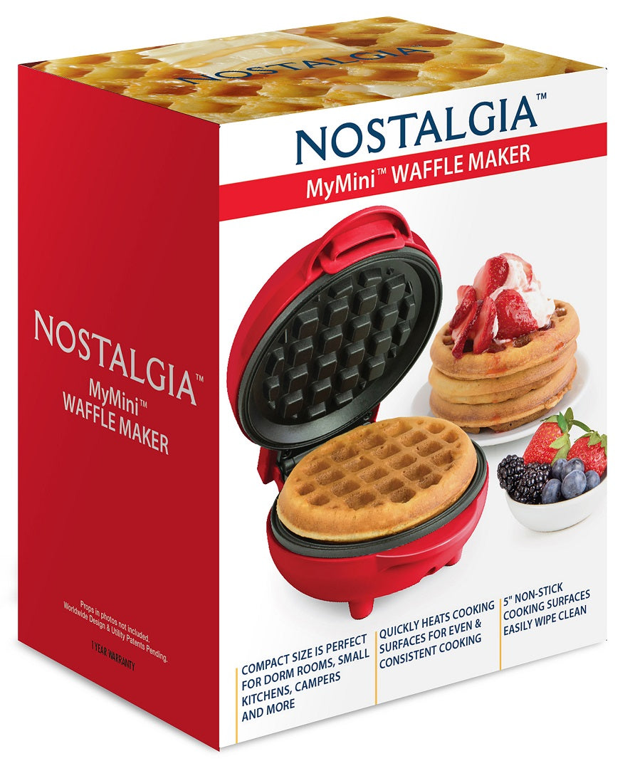 Nostalgia MyMini Personal Electric Waffle Maker, 5-Inch Cooking Surface,  Waffle Iron for Hash Browns, French Toast, Grilled Cheese, Quesadilla