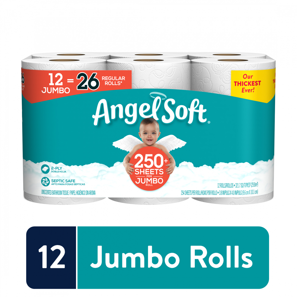Angel Soft Toilet Paper, 12 Jumbo Rolls, = 26 Regular Bath Tissue