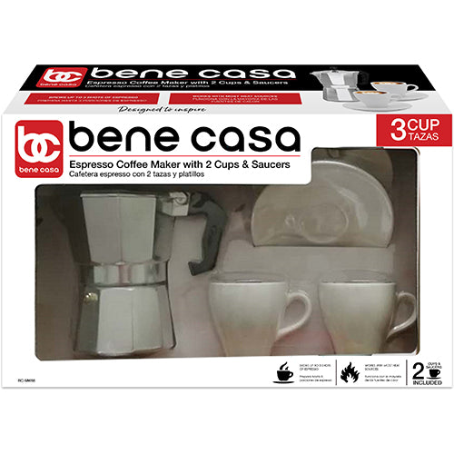 Bene Casa Espresso Coffee Maker With 2 Cups And Saucers Set