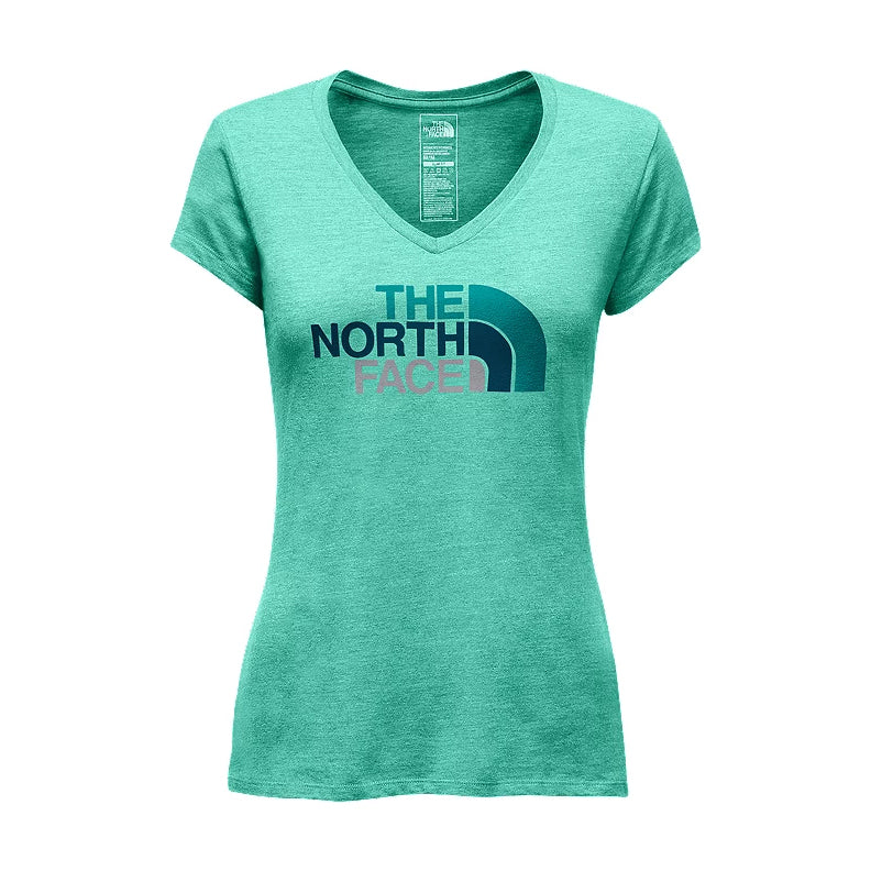 The North Face Women's Short Sleeve V-Neck  Tri Blend Bermuda Green/Harbor Blue Multi