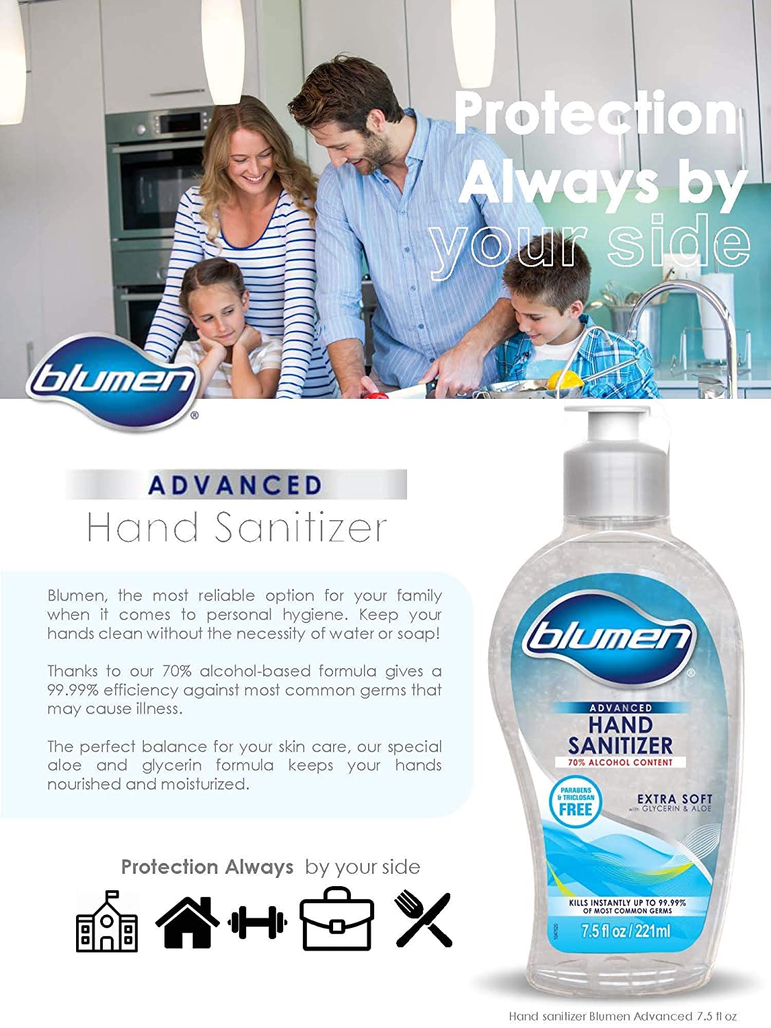 Advanced Hand Sanitizer, 18 oz Bottle  - 532 ml by Blumen, Soft Fresh, 70% Alcohol