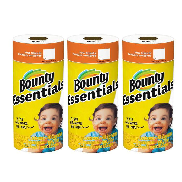 Bounty White Essentials Paper Towels - White Paper Towels (Pack of 3 Rolls)