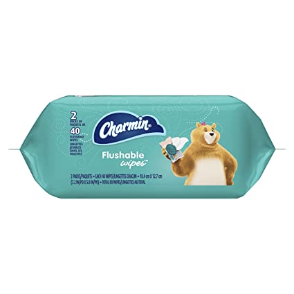 Charmin Flushable Wipes, 2 packs of 40 Flushable Wipes, 80 Total Wipes