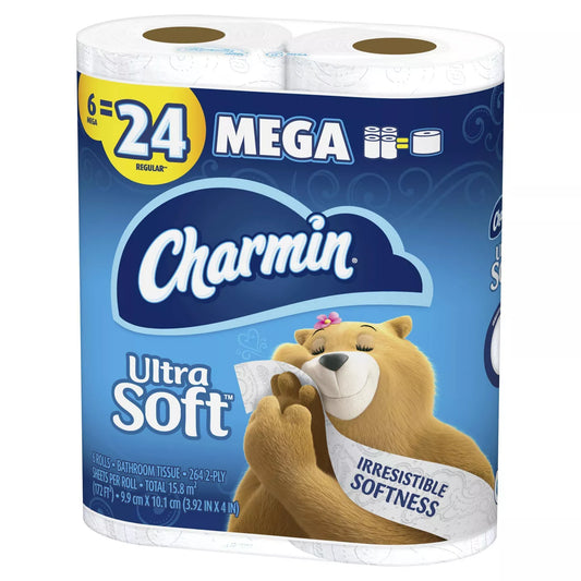 Charmin Ultra Soft Toilet Paper Mega Rolls 6 = 24 Regular Rolls