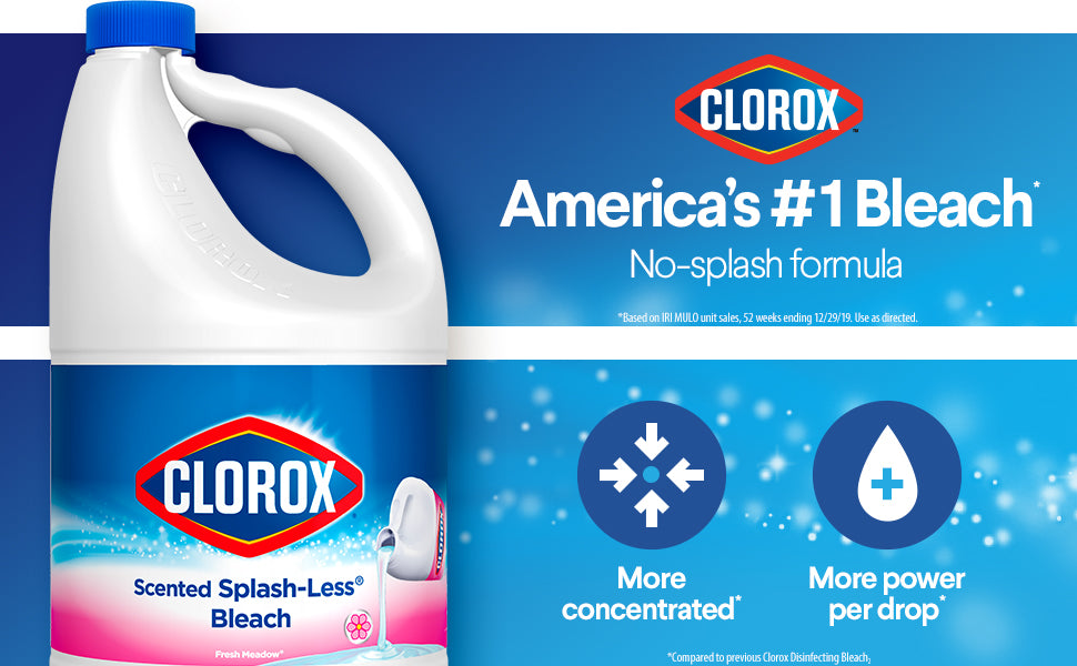 Clorox Splash-Less Liquid Bleach, Fresh Meadow (Concentrated Formula) 77 Ounce