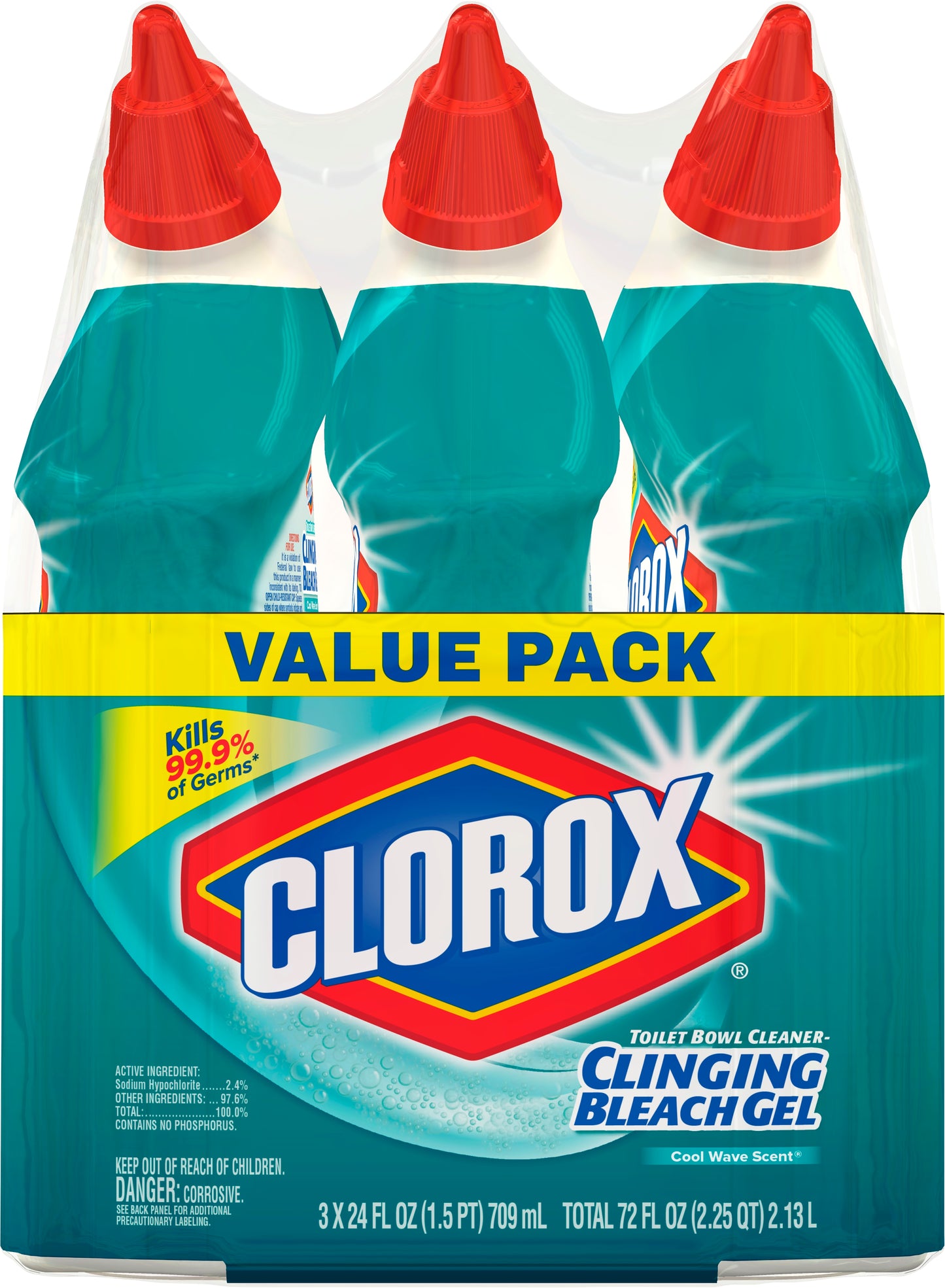 Clorox Toilet Bowl Cleaner with Bleach Value Pack, Cool Wave - 24 Ounces, 3 Pack
