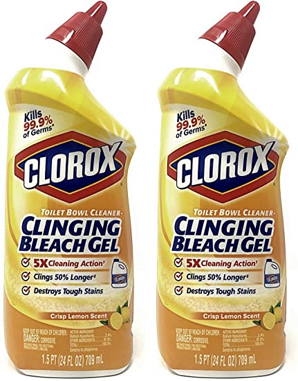 Clorox Toilet Bowl Cleaner, Clinging Bleach Gel, Crisp Lemon Scent, 24 Ounces (Pack of 2)