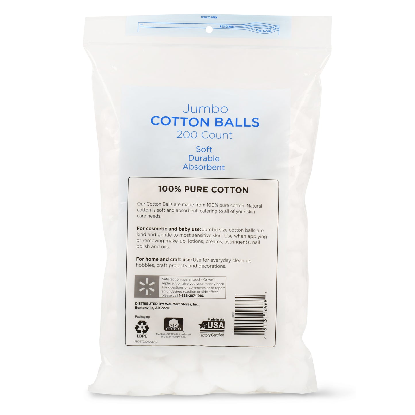 Equate Beauty Jumbo Cotton Balls, 200 Ct (Pack of 2)