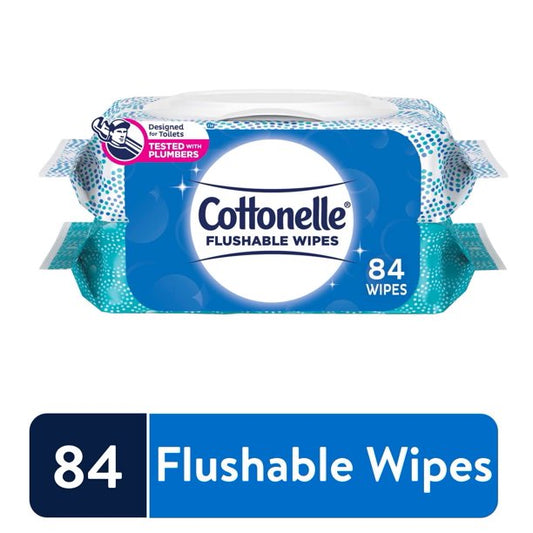 Cottonelle Flushable Wet Wipes, 2 Flip-Top Packs, 42 Wipes per Pack (84 Wipes Total)