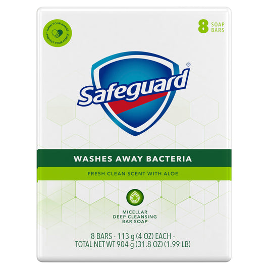 Safeguard Deodorant Bar Soap White with Aloe 4 oz 8 count