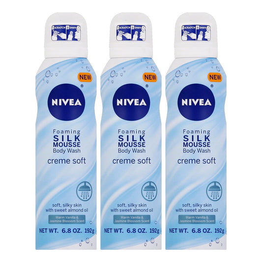 Nivea Creme Soft Foaming Silk Mousse Body Wash Vanilla and Jasmine Blossom 6.8 oz "3-PACK"