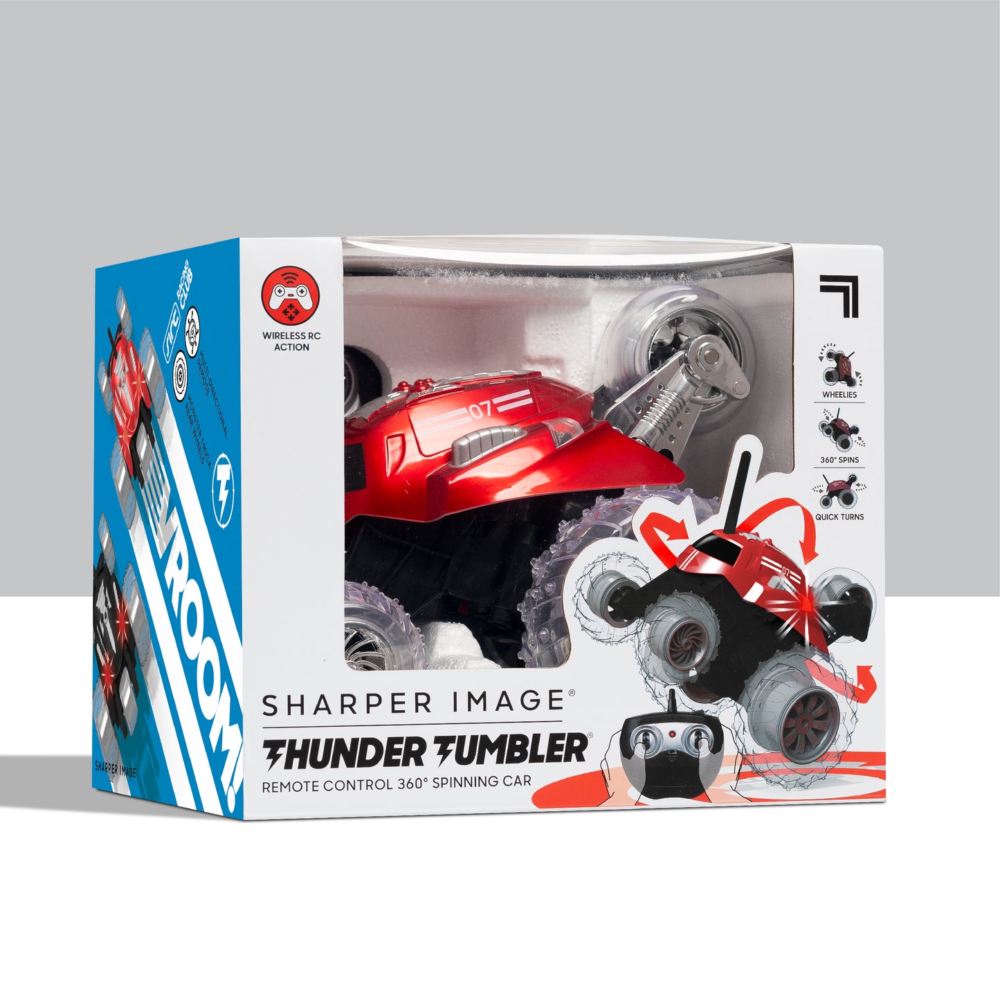 SHARPER IMAGE Thunder Tumbler Toy RC Car for Kids RED, Remote Control Monster Spinning Stunt Mini Truck for Girls and Boys