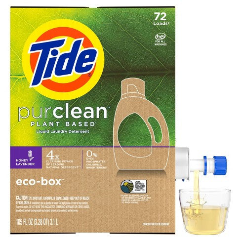 Tide Purclean Plant-based Honey Lavender Liquid Laundry Detergent Eco-Box HE Compatible 105 fl oz