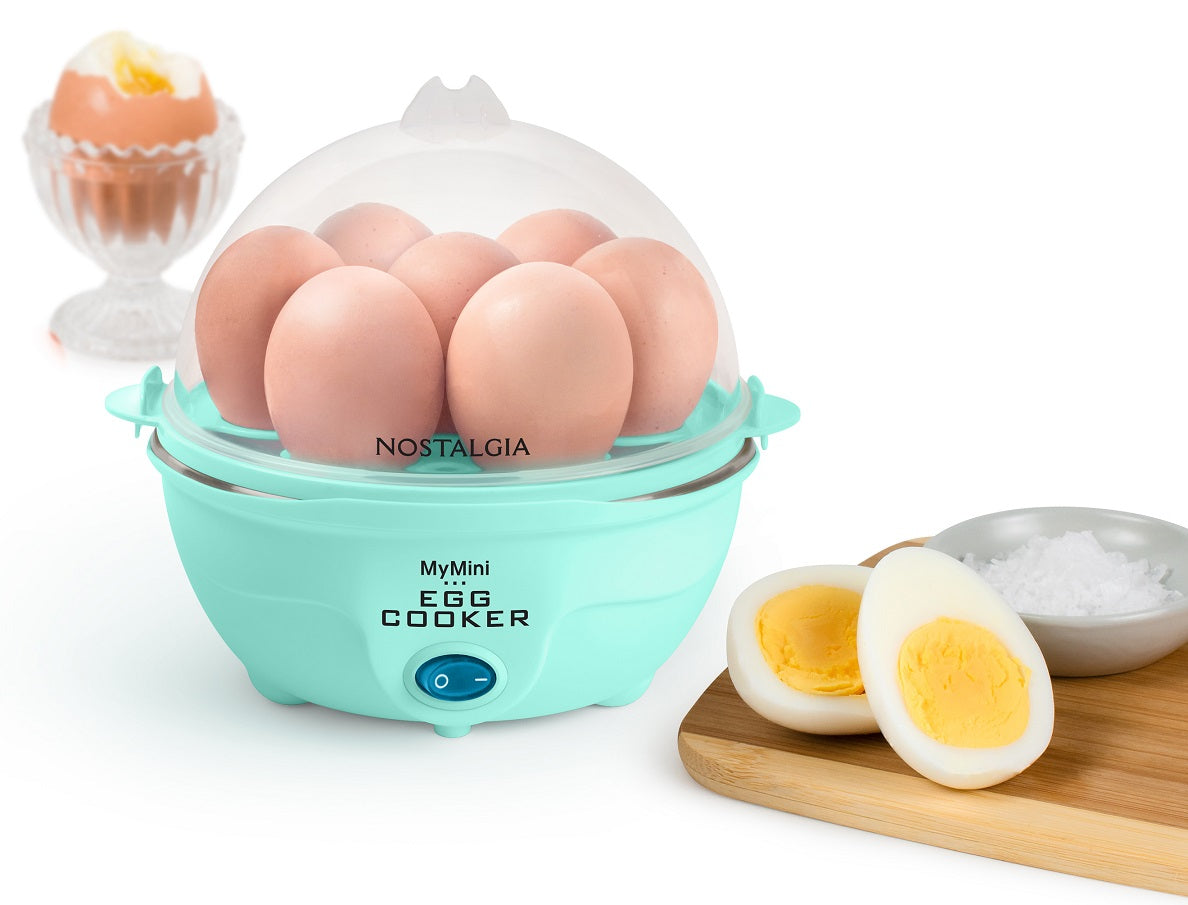 Nostalgia Retro Electric Large Hard-Boiled Egg Cooker, 7 Capacity, Poached  & Low-Carb Diets, Aqua & MyMini Personal Electric Waffle Maker, 5-Inch