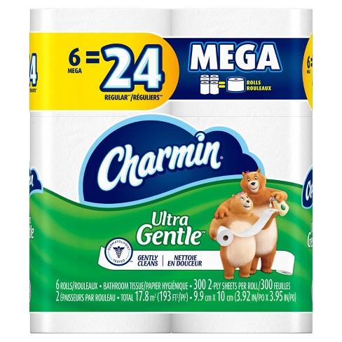 Charmin Ultra Gentle Toilet Paper - 6 Mega Rolls = 24 Regular Rolls