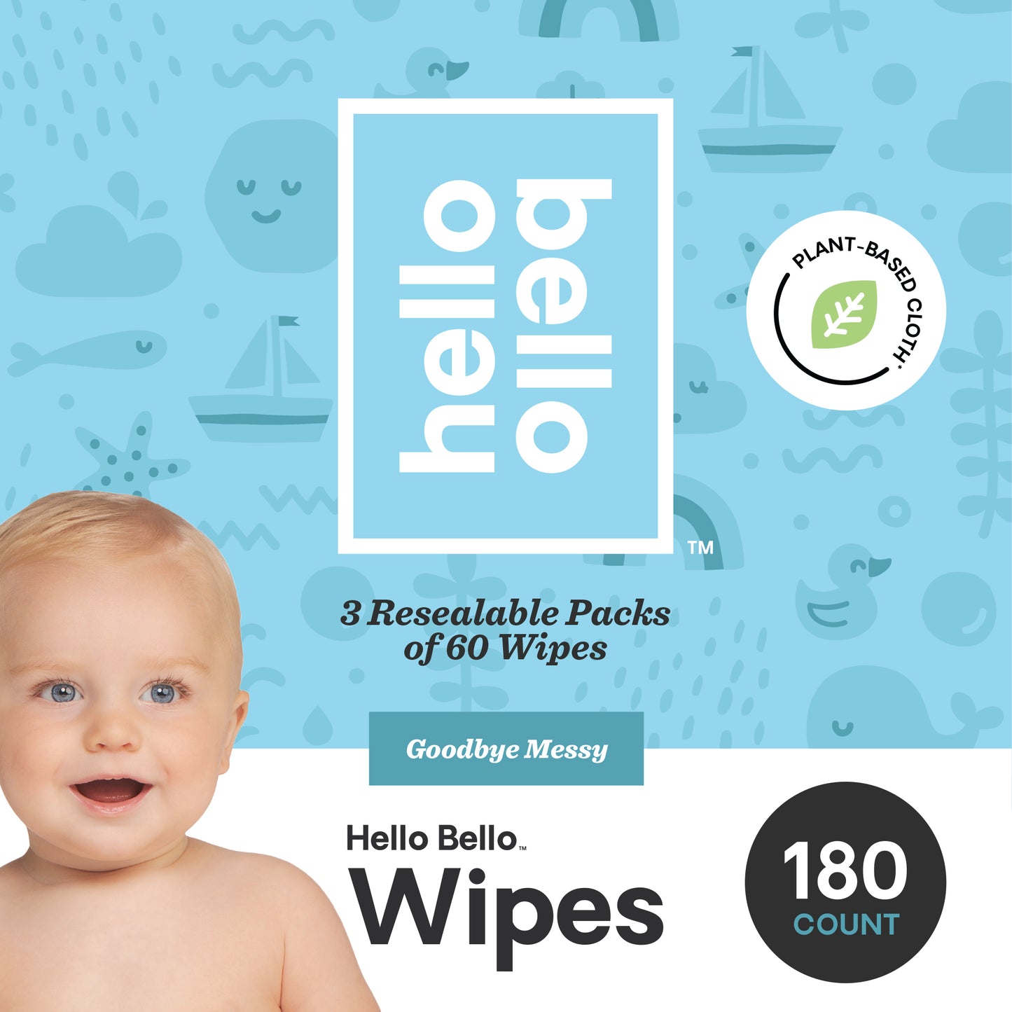 Hello Bello Baby Wipes, Unscented, 180 Count