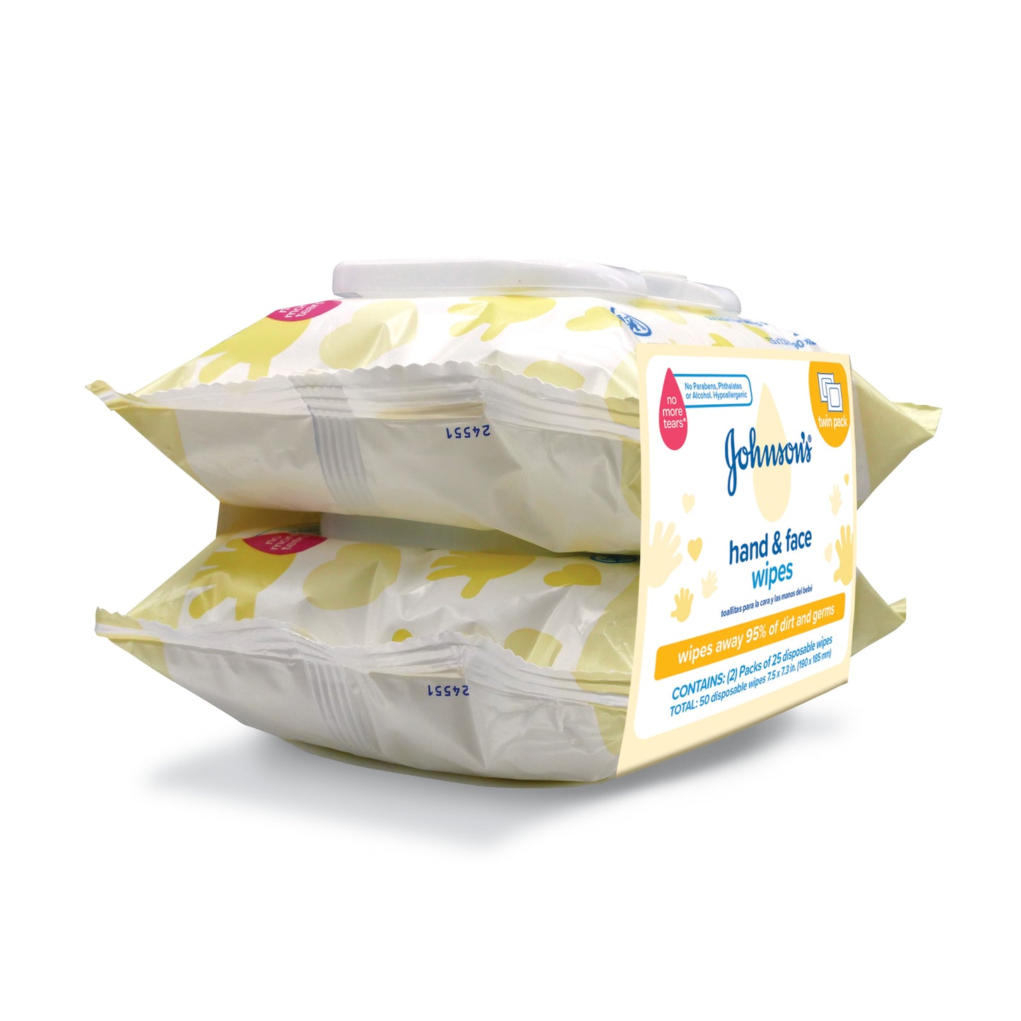 Johnson's Hand & Face Baby Cleansing Wipes, 2 Travel Packs of 25 ct