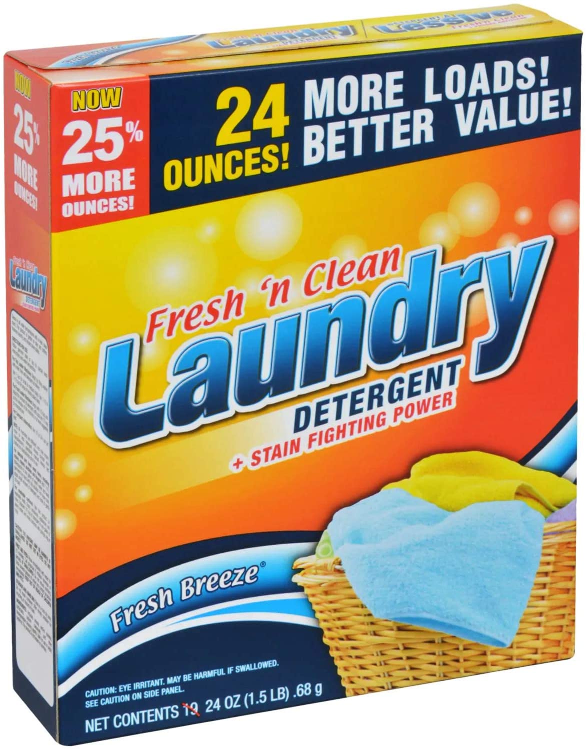 Fresh 'N Clean Laundry Detergent Powder, Spring Fresh Scent, 24 oz. (Pack of 3 pcs) TOTAL 72 0z