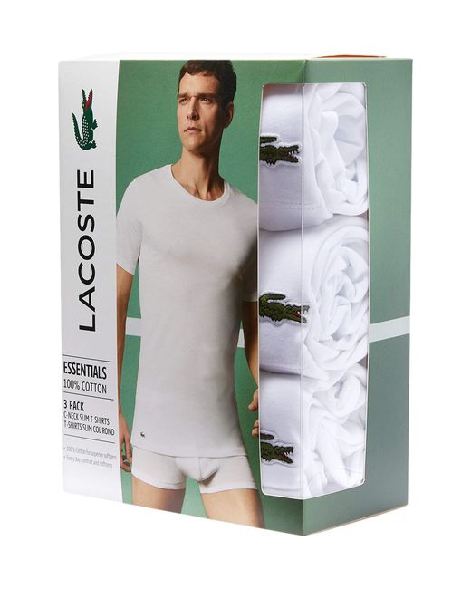 hver dag eksotisk kontrast Lacoste Men's White 3-pack Crew Neck Slim Fit Essential T-shirt – Rafaelos
