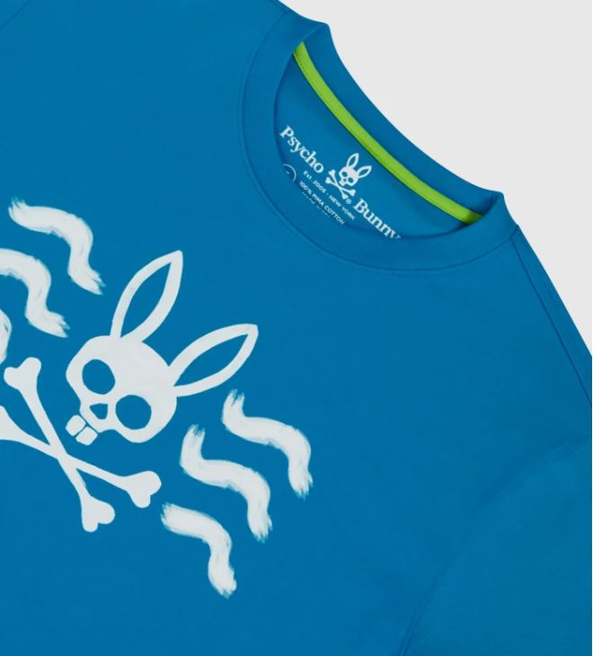 Psycho Bunny Mens Filcham Long Sleeve Graphic Tee Aegean Sea
