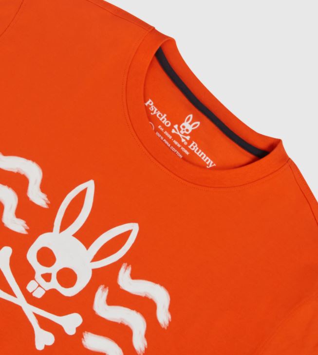 Psycho Bunny Mens Filcham Long Sleeve Graphic Tee Sunset Orange
