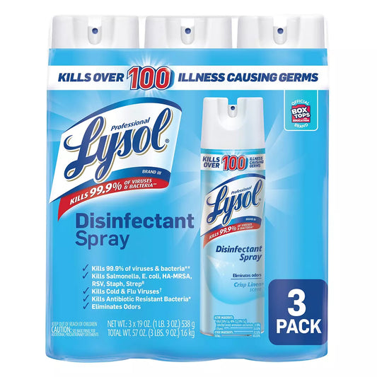 Lysol Crisp Linen Disinfectant Spray 19 oz "3-PACK"