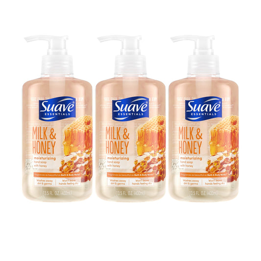 Suave Essentials Hydrating Liquid Hand Soap Milk & Honey 13.5 oz "3-PACK"