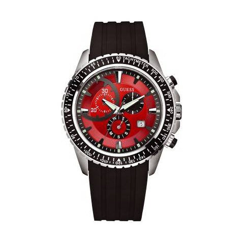 Guess Men's Black Silicon Red Multifunction Sport Watch W16545G2